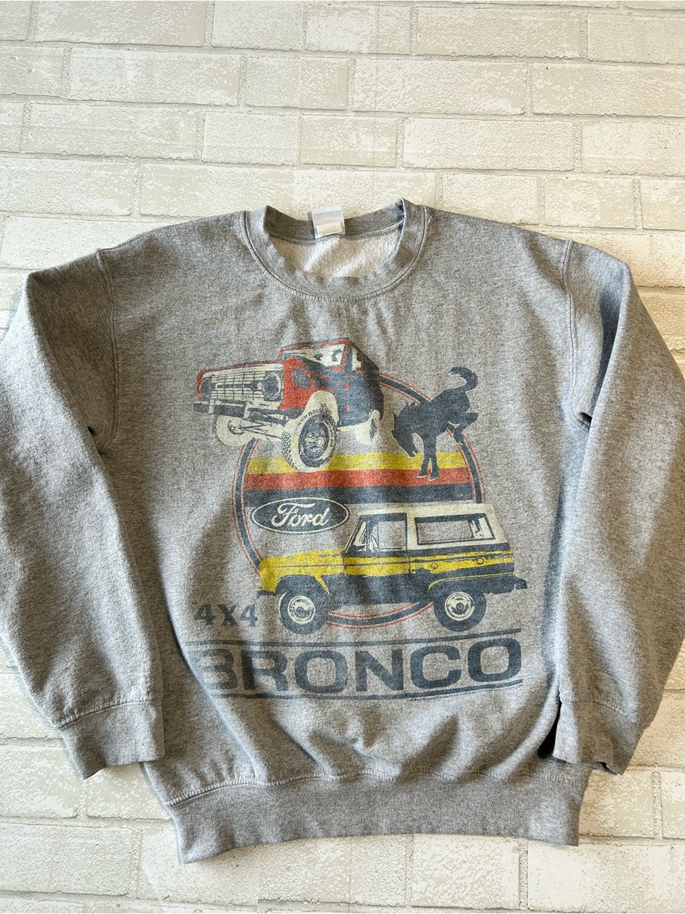 Vintage Ford Bronco Graphic Crewneck Sweater - Gray